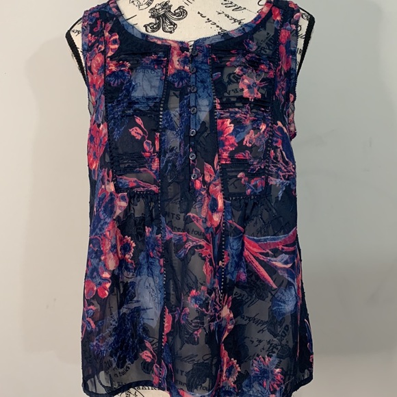 Sheer floral Lucky Brand sleeveless blouse Size:S - Picture 3 of 11